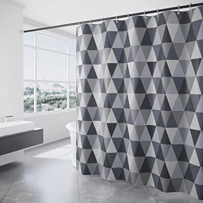 OEM Duschvorhang Aus Polyester, 180 X 200 Cm, Waschbar, Mit Ösen Und 12 Duschringen, Beschwertem Saum, Schnelltrocknend, Dreiecksmuster OEM Duschvorhang Aus Polyester, 180 X 200 Cm, Waschbar, Mit Ösen Und 12 Duschringen, Beschwertem Saum, Schnelltrocknend, Dreiecksmuster