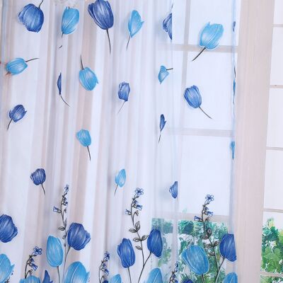 HEAT Blauer Balkon-voile-vorhang 100x200cm, Tüllvorhang Mit Tulpenmuster, Dekorativer Fenster-voile, Leichter Und Eleganter Vorhang HEAT Blauer Balkon-voile-vorhang 100x200cm, Tüllvorhang Mit Tulpenmuster, Dekorativer Fenster-voile, Leichter Und Eleganter Vorhang