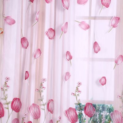 HEAT Fenstervorhang Mit Tulpenmuster, 100 X 200 Cm, Leichter Rosa Vorhang Für Balkon, Heimdekoration, Transparenter Voile HEAT Fenstervorhang Mit Tulpenmuster, 100 X 200 Cm, Leichter Rosa Vorhang Für Balkon, Heimdekoration, Transparenter Voile