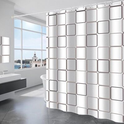 OEM Duschvorhang – Wasserdichtes Polyester, Maschinenwaschbar, Mit 6 Haken, 180 X 180 Cm, Weiß Kariert OEM Duschvorhang – Wasserdichtes Polyester, Maschinenwaschbar, Mit 6 Haken, 180 X 180 Cm, Weiß Kariert