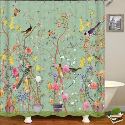 OEM 3d-duschvorhang Im Chinesischen Stil, 180 X 180 Cm, Wasserdicht, Mit 12 Haken, Retro-blumen Und -vögel, Maschinenwaschbar OEM 3d-duschvorhang Im Chinesischen Stil, 180 X 180 Cm, Wasserdicht, Mit 12 Haken, Retro-blumen Und -vögel, Maschinenwaschbar