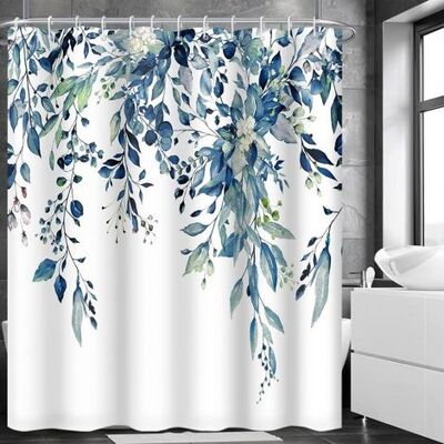 OEM Blauer Duschvorhang Aus Polyester Mit Blumenmuster, Schimmel- Und Mehltauresistent, Mit 12 Haken, Schnelltrocknend, Wasserdicht, Aus Pflanzenfasern, 180 X 180 Cm OEM Blauer Duschvorhang Aus Polyester Mit Blumenmuster, Schimmel- Und Mehltauresistent, Mit 12 Haken, Schnelltrocknend, Wasserdicht, Aus Pflanzenfasern, 180 X 180 Cm