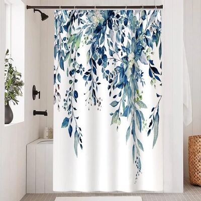 OEM Duschvorhang 150 X 180 Cm Schimmelresistent Blaue Blätter Und Weiße Blüten Aquarell-pflanzenmuster Waschbarer Und Wasserabweisender OEM Duschvorhang 150 X 180 Cm Schimmelresistent Blaue Blätter Und Weiße Blüten Aquarell-pflanzenmuster Waschbarer Und Wasserabweisender