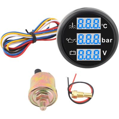 OEM Multifunktionales Schiffsmanometer, Wasserdicht Nach Ip67, Mit 52-mm-digitalanzeige, Anzeige Von Wassertemperatur, Öldruck Und Voltmeter. Set Mit Drei Manometern, Schwarzer Sockel Und Rahmen. OEM Multifunktionales Schiffsmanometer, Wasserdicht Nach Ip67, Mit 52-mm-digitalanzeige, Anzeige Von Wassertemperatur, Öldruck Und Voltmeter. Set Mit Drei Manometern, Schwarzer Sockel Und Rahmen.