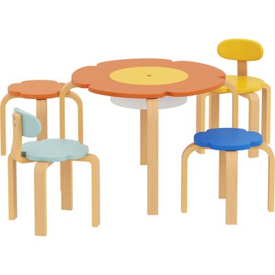 OEM 5-teiliges Kindertisch- Und Stuhl-set, Mit Aufbewahrungstasche, Blumenform, Für Spielzimmer, Kinderzimmer, Holz, Bunt OEM 5-teiliges Kindertisch- Und Stuhl-set, Mit Aufbewahrungstasche, Blumenform, Für Spielzimmer, Kinderzimmer, Holz, Bunt