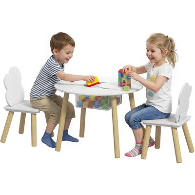 OEM Kindertisch Mit Stühlen Und Aufbewahrung-3-teiliges Kinder-möbelset In Weiß Und Natur Für Spielzimmer Und Kinderzimmer OEM Kindertisch Mit Stühlen Und Aufbewahrung-3-teiliges Kinder-möbelset In Weiß Und Natur Für Spielzimmer Und Kinderzimmer