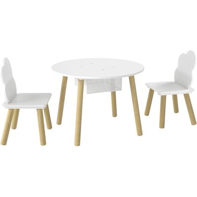 OEM Kindertisch Mit Stühlen Und Aufbewahrung, 3-teiliges Kinder-möbelset In Weiß Und Natur Für Spielzimmer Und Kinderzimmer OEM Kindertisch Mit Stühlen Und Aufbewahrung, 3-teiliges Kinder-möbelset In Weiß Und Natur Für Spielzimmer Und Kinderzimmer
