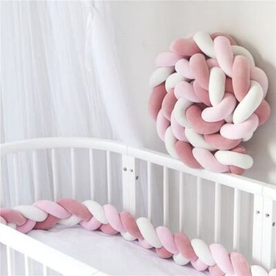 OEM Bettumrandung – Geflochtene Samtumrandung – Für Babybett Und Kinderbett – 2 M – Weiß Und Rosa OEM Bettumrandung – Geflochtene Samtumrandung – Für Babybett Und Kinderbett – 2 M – Weiß Und Rosa