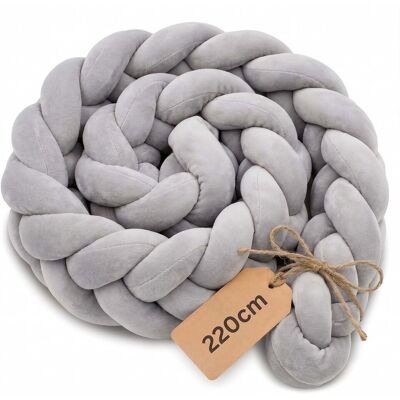 Relaxdays Bettschlange, Babybett-umrandung, Knotenkissen, Weicher Schutz, 220cm Lang, Zierkissen, Polyester, Grau Relaxdays Bettschlange, Babybett-umrandung, Knotenkissen, Weicher Schutz, 220cm Lang, Zierkissen, Polyester, Grau