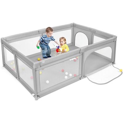 Costway Baby Laufstall Mit 50 Baellen & 2 Türen, Laufgitter Mit Atmungsaktivem Netz Und Reissverschluss, Krabbelgitter, Laufgitterzelt Für Saeuglinge Und Kleinkinder Grau Costway Baby Laufstall Mit 50 Baellen & 2 Türen, Laufgitter Mit Atmungsaktivem Netz Und Reissverschluss, Krabbelgitter, Laufgitterzelt Für Saeuglinge Und Kleinkinder Grau