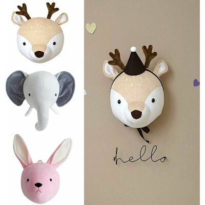 AUCO Wanddekoration, Tierkopf Zum Aufhängen Für Babyzimmer, Elefanten-/hirschkopf/kaninchen-stofftiergeschenk Für Kinderzimmer Oder Spielzimmer AUCO Wanddekoration, Tierkopf Zum Aufhängen Für Babyzimmer, Elefanten-/hirschkopf/kaninchen-stofftiergeschenk Für Kinderzimmer Oder Spielzimmer