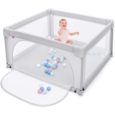 Costway - 120 X 120cm Baby Laufstall Mit 50 Spielbaellen, Laufgitter Mit Atmungsaktivem Netz Und Reissverschluss, Krabbelgitter Mit Tür, Laufgitterzelt Für Saeuglinge Und Kleinkinder Grau Costway - 120 X 120cm Baby Laufstall Mit 50 Spielbaellen, Laufgitter Mit Atmungsaktivem Netz Und Reissverschluss, Krabbelgitter Mit Tür, Laufgitterzelt Für Saeuglinge Und Kleinkinder Grau