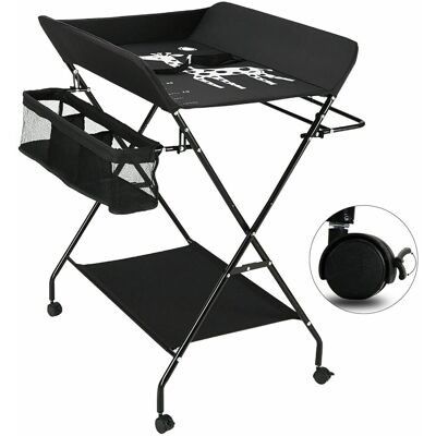SENDERPICK Wickeltisch Wickeltischauflage Mit 3 Fächer Wickelkommode Baby Wickelkombi Wickelauflage Klappbar Schwarz Mit Rädern SENDERPICK Wickeltisch Wickeltischauflage Mit 3 Fächer Wickelkommode Baby Wickelkombi Wickelauflage Klappbar Schwarz Mit Rädern