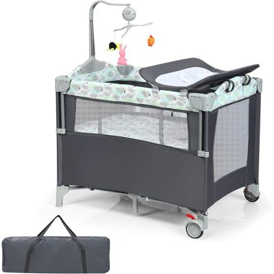 Costway - 4 In 1 Klappbares Reisebett & Beistellbett & Wickeltisch & Laufstall Rollbar, 2 Ebenen Babybett Inkl. Spielbogen Mit Spieluhr, Matratze, Wickelauflage, Windelaufbewahrung Und Tragetasche Costway - 4 In 1 Klappbares Reisebett & Beistellbett & Wickeltisch & Laufstall Rollbar, 2 Ebenen Babybett Inkl. Spielbogen Mit Spieluhr, Matratze, Wickelauflage, Windelaufbewahrung Und Tragetasche