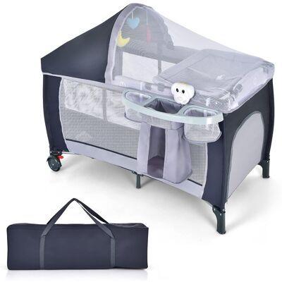 Costway 4 In 1 Klappbares Reisebett & Babywiege & Wickeltisch & Laufstall Mit Schaukelfunktion, Inkl. Spieluhr, Spielbogen, Wickelauflage, Matratze, Windel Organizer Und Tragetasche Grau Costway 4 In 1 Klappbares Reisebett & Babywiege & Wickeltisch & Laufstall Mit Schaukelfunktion, Inkl. Spieluhr, Spielbogen, Wickelauflage, Matratze, Windel Organizer Und Tragetasche Grau