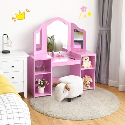 Costway 2 In 1 Kinder Schminktisch Mit Abnehmbarem Spiegel Frisiertisch Mit Offenen Faechern Frisierkommode Costway 2 In 1 Kinder Schminktisch Mit Abnehmbarem Spiegel Frisiertisch Mit Offenen Faechern Frisierkommode