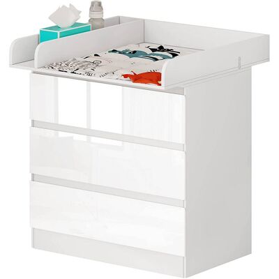 Wickelkommode Mit Wickelaufsatz, Kommode Mit 3 Schubladen, Wickeltisch Mit Kippschutz - Woltu Wickelkommode Mit Wickelaufsatz, Kommode Mit 3 Schubladen, Wickeltisch Mit Kippschutz - Woltu