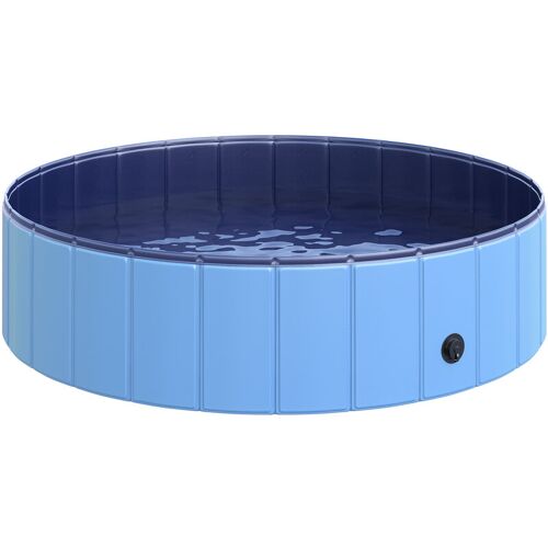 Pawhut - Hundepool Planschbecken Schwimmbecken Schwimmbad Hundebad PVC+Holz Blau Ø120 x H30 cm - Himmelblau+Dunkelblau