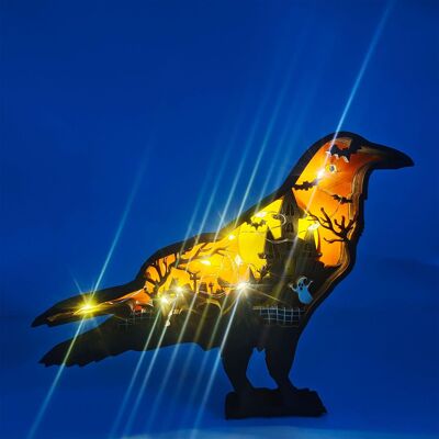 JUTE Kreative Halloween-dekorationen Aus Holz Mit Lichtern, Partybastelarbeiten, Halloween-dekorationen, Krähen JUTE Kreative Halloween-dekorationen Aus Holz Mit Lichtern, Partybastelarbeiten, Halloween-dekorationen, Krähen