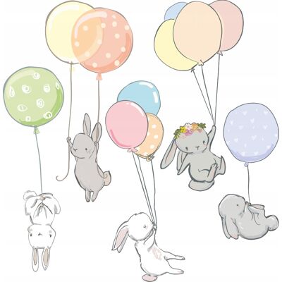 OEM Dekorativer Aufkleber Für Kinder – Hasen Mit Bunten Luftballons M OEM Dekorativer Aufkleber Für Kinder – Hasen Mit Bunten Luftballons M