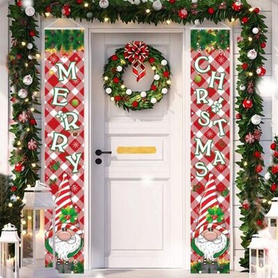 OEM 1 Weihnachtsbanner, Wichtel, „frohe Weihnachten“, Rosa Kariertes Muster, Verandadekoration OEM 1 Weihnachtsbanner, Wichtel, „frohe Weihnachten“, Rosa Kariertes Muster, Verandadekoration