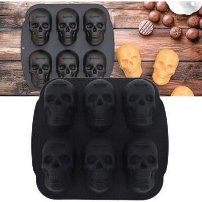 JUTE Schwarze Silikon-kuchenform In Totenkopfform Mit 6 Mulden Für Halloween JUTE Schwarze Silikon-kuchenform In Totenkopfform Mit 6 Mulden Für Halloween
