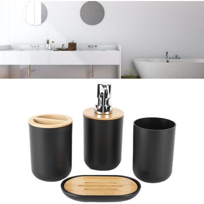 JUTE 4-teiliges Hotelbadezimmer-set, Nordisches Bambus-badezimmer-set, Bambus-toilettenartikel, Kunststoff-zahnbürste, Schwarz. JUTE 4-teiliges Hotelbadezimmer-set, Nordisches Bambus-badezimmer-set, Bambus-toilettenartikel, Kunststoff-zahnbürste, Schwarz.