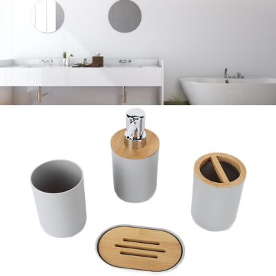 JUTE 4-teiliges Hotelbadezimmer-set, Nordisches Bambus-badezimmer-set, Bambus-toilettenartikel, Kunststoff-zahnbürste, Grau. JUTE 4-teiliges Hotelbadezimmer-set, Nordisches Bambus-badezimmer-set, Bambus-toilettenartikel, Kunststoff-zahnbürste, Grau.