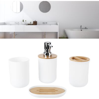 JUTE 4-teiliges Hotelbadezimmer-set, Nordisches Bambus-badezimmer-set, Bambus-toilettenartikel, Kunststoff-zahnbürste, Weiß. JUTE 4-teiliges Hotelbadezimmer-set, Nordisches Bambus-badezimmer-set, Bambus-toilettenartikel, Kunststoff-zahnbürste, Weiß.