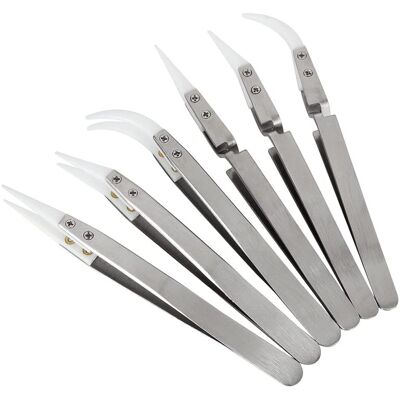 OEM Set Mit 6 Nichtleitenden Präzisionspinzetten Aus Keramik Mit Spitzen Und Gebogenen Köpfen, Antimagnetische Pinzette OEM Set Mit 6 Nichtleitenden Präzisionspinzetten Aus Keramik Mit Spitzen Und Gebogenen Köpfen, Antimagnetische Pinzette