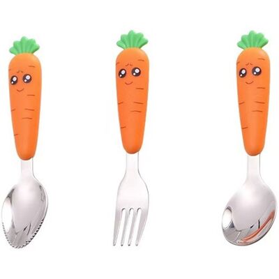 OEM 3-teiliges Kinderbesteck-set – Wortel Design, Edelstahl 304, Mit Löffel, Gabel Und Kartoffellöffel, Bpa-frei OEM 3-teiliges Kinderbesteck-set – Wortel Design, Edelstahl 304, Mit Löffel, Gabel Und Kartoffellöffel, Bpa-frei
