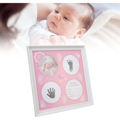 JUTE Baby-vollmond-gedenkfotorahmen Mit Babyhand- Und -fußabdrücken, Rosa JUTE Baby-vollmond-gedenkfotorahmen Mit Babyhand- Und -fußabdrücken, Rosa