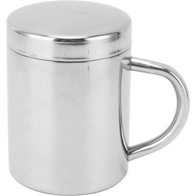 HEAT Tragbarer Becher Aus Edelstahl 304 Mit Deckel Und Griff, Milchbecher Für Zuhause, Unterwegs, 400 Ml, Silberfarben, Mit Deckel HEAT Tragbarer Becher Aus Edelstahl 304 Mit Deckel Und Griff, Milchbecher Für Zuhause, Unterwegs, 400 Ml, Silberfarben, Mit Deckel