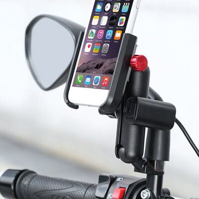 HEAT Drehbarer Handyhalter Aus Aluminium Für Fahrräder, Wasserdichte Handyhalterung Für Motorrad, E-bike Und Fahrrad, 12–24 V-anschluss, Verstellbare Schwarze Halterung HEAT Drehbarer Handyhalter Aus Aluminium Für Fahrräder, Wasserdichte Handyhalterung Für Motorrad, E-bike Und Fahrrad, 12–24 V-anschluss, Verstellbare Schwarze Halterung
