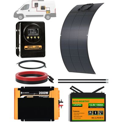 Eco-worthy 1280wh Solarpanel Camping Set, Komplettpaket Mit 100ah Lifepo4batterie, 200w Flexibles Solarpanel, 20a Mppt Laderegler Und 2000w Wechselrichter, Für Wohnmobile, Van Life Und Camping Eco-worthy 1280wh Solarpanel Camping Set, Komplettpaket Mit 100ah Lifepo4batterie, 200w Flexibles Solarpanel, 20a Mppt Laderegler Und 2000w Wechselrichter, Für Wohnmobile, Van Life Und Camping