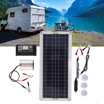 JUTE Zubehör Für Wohnmobile: 12v 30w Polykristallines Solarpanel-set Mit Zwei Usb-anschlüssen + 220w Wechselrichter Mit Regler (10a). JUTE Zubehör Für Wohnmobile: 12v 30w Polykristallines Solarpanel-set Mit Zwei Usb-anschlüssen + 220w Wechselrichter Mit Regler (10a).
