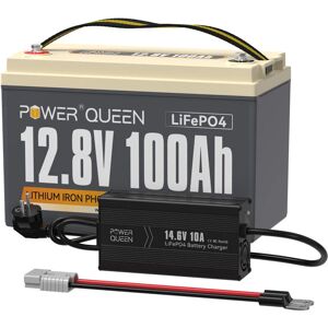 Power Queen - 12,8V 100Ah LiFePO4 Lithium Batterie & 14,6V 10A Ladegerät LiFePO4 (Zwei Pakete versandt)