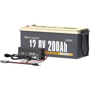 12,8V 200Ah LiFePO4 Akku + 14,6V 20A automatischem LiFePO4 Batterieladegerät Power Queen（Zwei Pakete versandt）