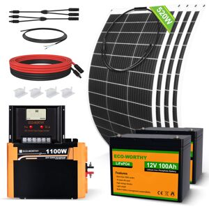 Eco-worthy - 520W 12V komplettes flexibel netzunabhängiges Solarpanel Kit: 4 x 130W Solarmodul + 2 x 100Ah Litthiumbatterie + 1100W 12V