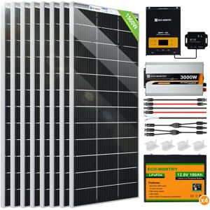 Eco-worthy - 6,8kWh/Tag Solaranlange komplettset 1700W 24V netzunabhängig für Wohnmobil:10pcs 170W Solarpanel+60A mppt Laderegler+4 Stücke 100Ah