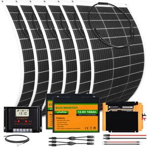 Eco-worthy - 780W 12V komplettes flexibel netzunabhangiges Solarpanel Kit:6 x 130W Solarmodul + 2 x 100Ah Litthiumbatterie + 2000W 12V