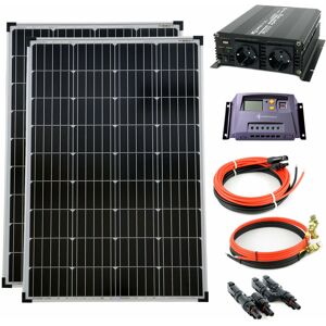 SOLARTRONICS Komplettset 2x100Watt 12Volt 1000mm Spannungswandler 1000W 20A Laderegler gelb Inselanlage