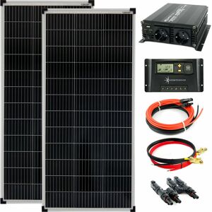 SOLARTRONICS Komplettset 2x100Watt 12Volt 1200mm Spannungswandler 1000W 20A Laderegler gelb Solar Inselanlage