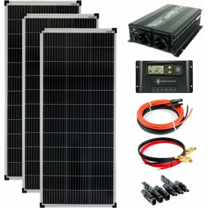 SOLARTRONICS Komplettset 3x100Watt 12Volt 1200mm Spannungswandler 1500W 20A Laderegler gelb Solar Inselanlage