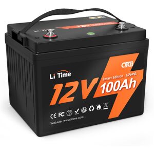 12V 100Ah Niedertemperatur-Abschaltung LiFePO4-Batterie Litime 100A Smart bms, 10 Jahre Lebensdauer Lithium-Batterie mit 4000+ Zykluszeiten,Idealer