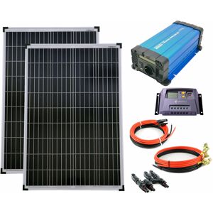 SOLARTRONICS Set 2x100W Poly Solar Modul 20A Laderegler gelb Spannungswandler FS1000D 1000W reine Kabel Stecker