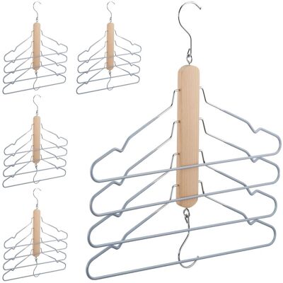 RELAXDAYS 5 X Mehrfach Kleiderbügel, Platzsparend, Je 4 Hemdenbügel Mit Hosensteg, Holz, Metall, Antirutschbügel, Natur/grau RELAXDAYS 5 X Mehrfach Kleiderbügel, Platzsparend, Je 4 Hemdenbügel Mit Hosensteg, Holz, Metall, Antirutschbügel, Natur/grau