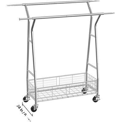 OEM Kleiderständer, Rollbar, Seitliche Haken, Silberfarben, Typ A OEM Kleiderständer, Rollbar, Seitliche Haken, Silberfarben, Typ A