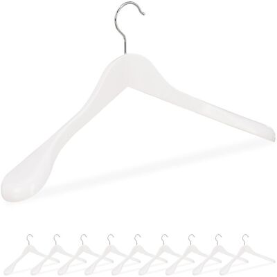 Relaxdays Anzug Kleiderbügel, 10er Set, Breite Schulter, 360° Drehbarer Haken, Kostüm, Jacken, Holzkleiderbügel, Weiß Relaxdays Anzug Kleiderbügel, 10er Set, Breite Schulter, 360° Drehbarer Haken, Kostüm, Jacken, Holzkleiderbügel, Weiß