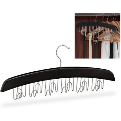 Gürtelhalter Kleiderschrank, Haken Für 12 Gürtel, 360° Drehbarer Haken, Holz, 17,5x43x5,5 Cm, Schwarz/silber - Relaxdays Gürtelhalter Kleiderschrank, Haken Für 12 Gürtel, 360° Drehbarer Haken, Holz, 17,5x43x5,5 Cm, Schwarz/silber - Relaxdays
